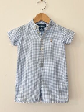 RALPH LAUREN VGUC Boys Gingham Micro Check Button Down Preppy Romper